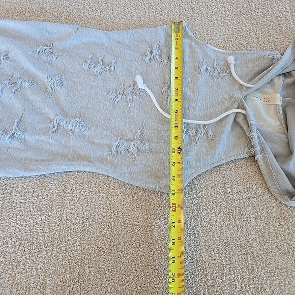 May Pink Hooded All-Over Distressed Sleeveless Dress Casual Tunic Gray Y2K - Picture 8 of 12